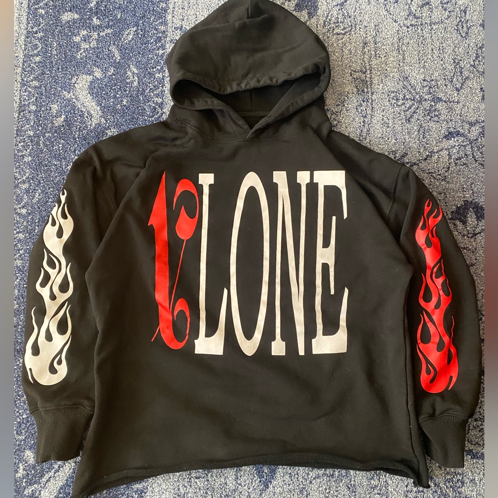 Vlone X Palm Angels Black And Red Graphic Hoodie